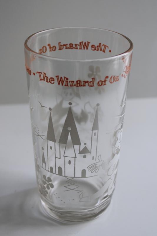 photo of vintage Swift's peanut butter jar drinking glass, Wizard of Oz print tumbler  #2