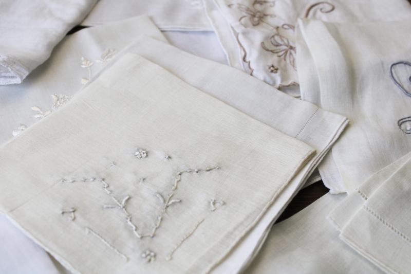 photo of vintage Swiss & Madeira handkerchiefs fine cotton & linen lace & embroidery, white hankies lot #3