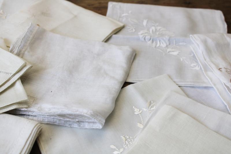 photo of vintage Swiss & Madeira handkerchiefs fine cotton & linen lace & embroidery, white hankies lot #4