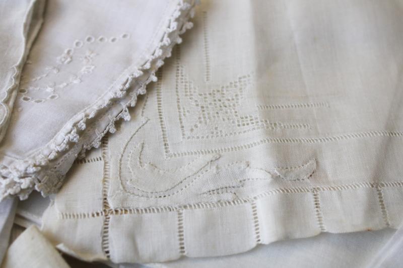 photo of vintage Swiss & Madeira handkerchiefs fine cotton & linen lace & embroidery, white hankies lot #5
