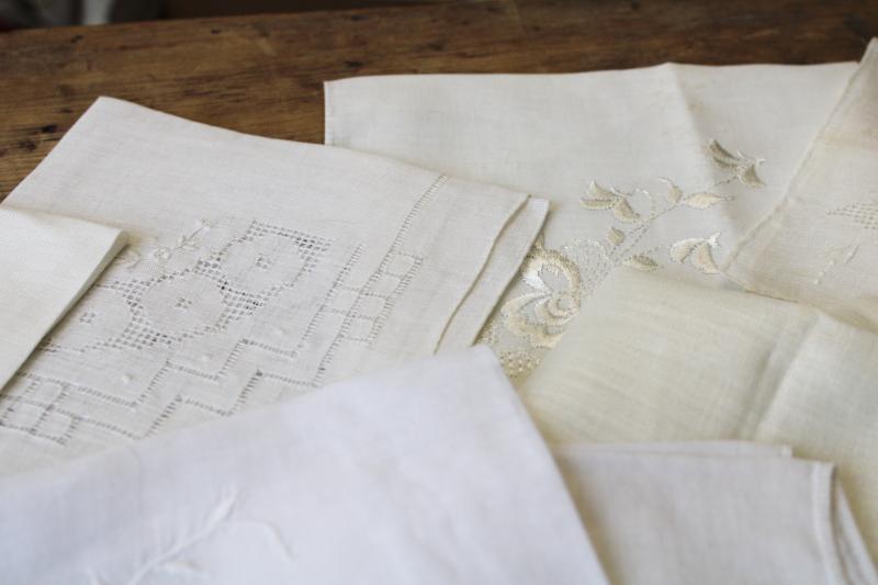 photo of vintage Swiss & Madeira handkerchiefs fine cotton & linen lace & embroidery, white hankies lot #11
