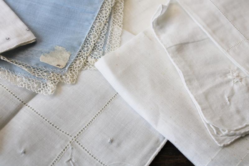 photo of vintage Swiss & Madeira handkerchiefs fine cotton & linen lace & embroidery, white hankies lot #14