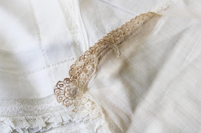 photo of vintage Swiss & Madeira handkerchiefs fine cotton & linen lace & embroidery, white hankies lot #3