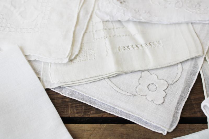 photo of vintage Swiss & Madeira handkerchiefs fine cotton & linen lace & embroidery, white hankies lot #4
