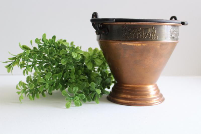 photo of vintage Swiss copper milk pail w/ parade of cows, Stockli Netstal goat milking bucket #8