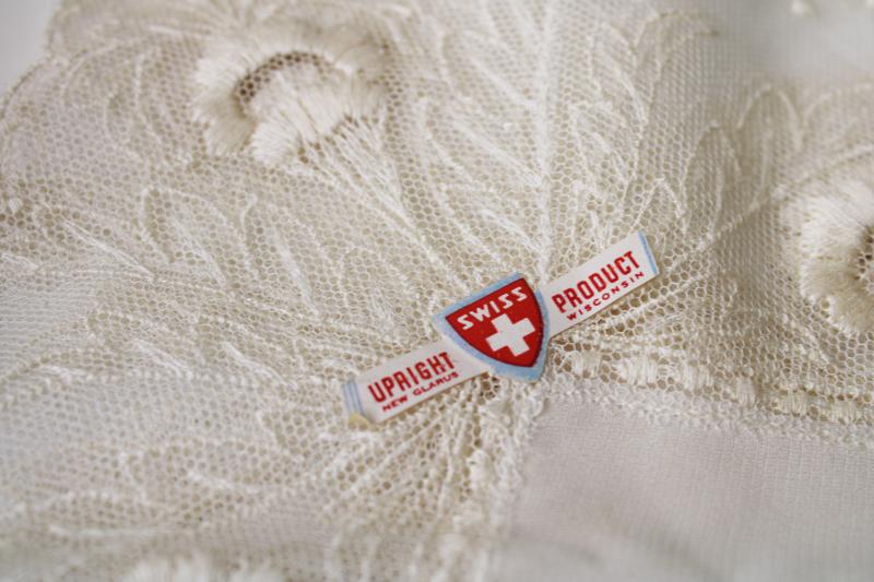 photo of vintage Swiss lace edging hankies, fancy handkerchiefs w/ New Glarus Wisconsin label #2