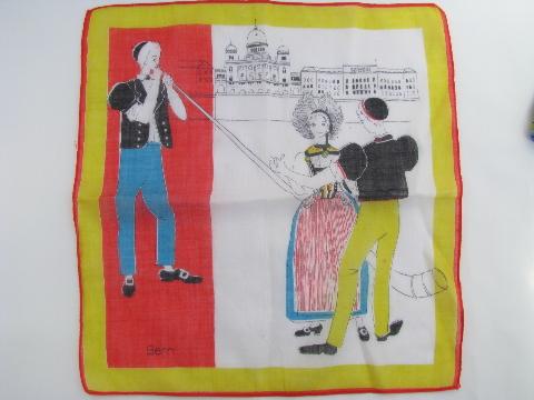 photo of vintage Switzerland souvenir hanky, Swiss folk costume Bern #1