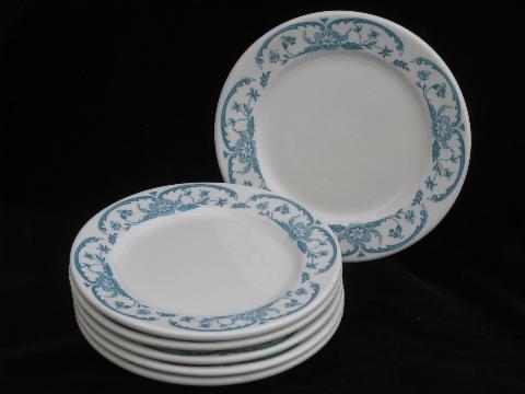 photo of vintage Syracuse China white ironstone restaurantware, set of sandwich plates w/ blue floral #1