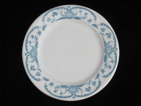 photo of vintage Syracuse China white ironstone restaurantware, set of sandwich plates w/ blue floral #2