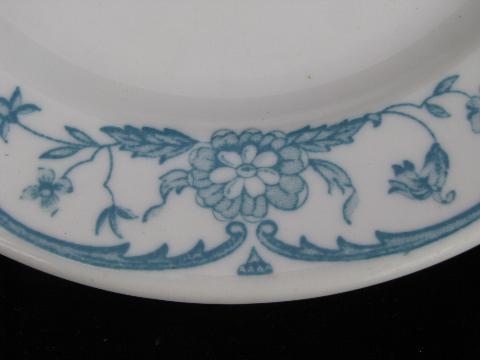 photo of vintage Syracuse China white ironstone restaurantware, set of sandwich plates w/ blue floral #3