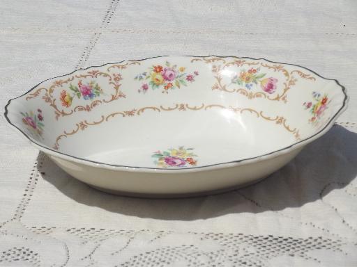 photo of vintage Syracuse Riviera china, multi-colored floral Federal oval bowl #1