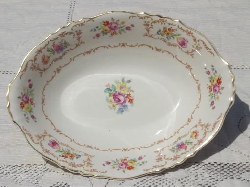 photo of vintage Syracuse Riviera china, multi-colored floral Federal oval bowl #2