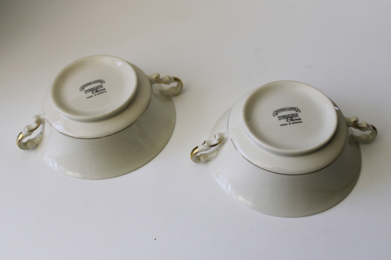photo of vintage Syracuse china Old Ivory Governor Clinton pattern cream soup double handle cups #3
