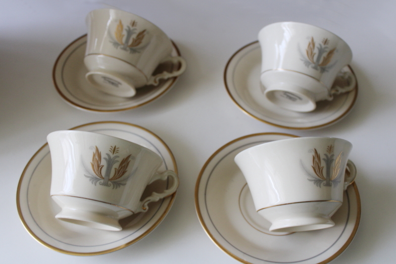 photo of vintage Syracuse china Old Ivory Governor Clinton pattern tea cups & saucers #1