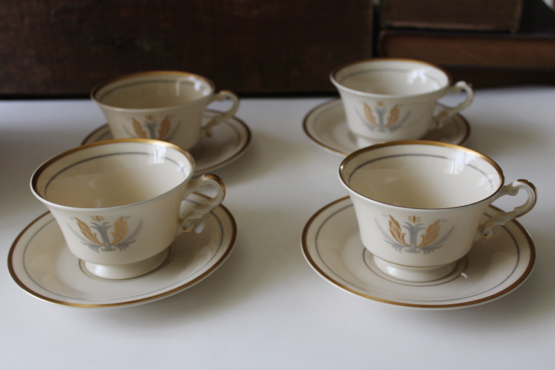 photo of vintage Syracuse china Old Ivory Governor Clinton pattern tea cups & saucers #2