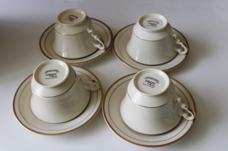 photo of vintage Syracuse china Old Ivory Governor Clinton pattern tea cups & saucers #3