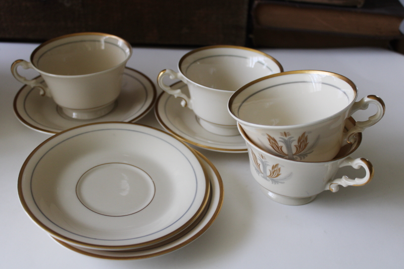 photo of vintage Syracuse china Old Ivory Governor Clinton pattern tea cups & saucers #4