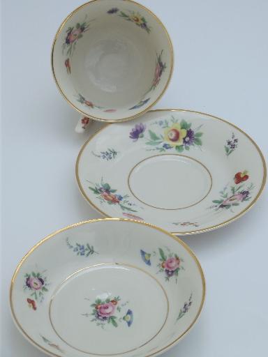 photo of vintage Syracuse china, Old Ivory Selma floral luncheon dishes set for 8 #7