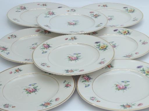 photo of vintage Syracuse china, Old Ivory Selma floral luncheon plates set of 8 #1