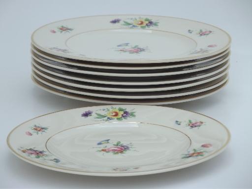 photo of vintage Syracuse china, Old Ivory Selma floral luncheon plates set of 8 #2