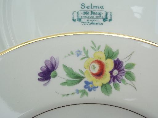 photo of vintage Syracuse china, Old Ivory Selma floral luncheon plates set of 8 #4