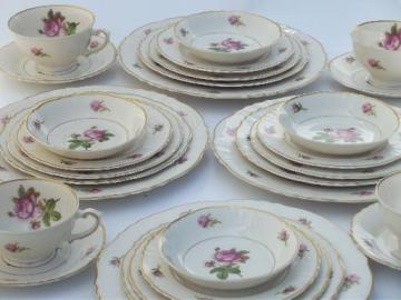 catalog photo of vintage Syracuse china, Victoria moss rose dinnerware  set for 4