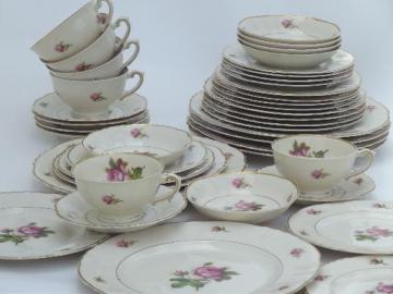 catalog photo of vintage Syracuse china, Victoria moss rose dinnerware  set for 6 