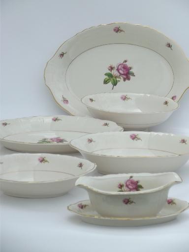 photo of vintage Syracuse china, Victoria moss rose pattern serving pieces lot  #1