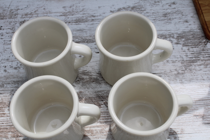 photo of vintage Syracuse china chunky white ironstone coffee mugs & wood mug tree cup holder rack  #3