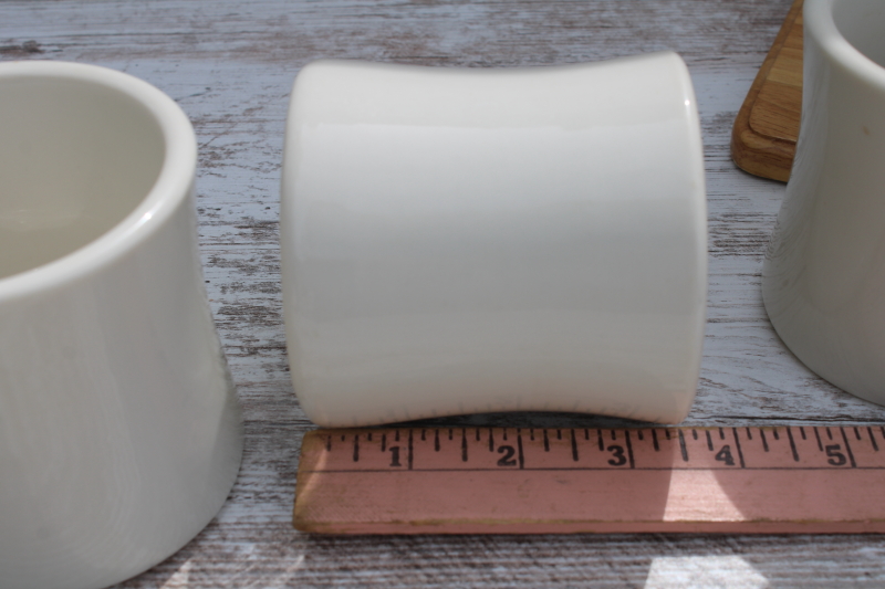 photo of vintage Syracuse china chunky white ironstone coffee mugs & wood mug tree cup holder rack  #6