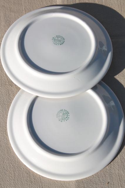 photo of vintage Syracuse china heavy ironstone restaurantware plates, stencil border dove grey buff on white #5