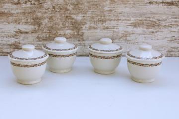catalog photo of vintage Syracuse ironstone china, Glendale pattern restaurant ware covered bowls, soup or casseroles? 