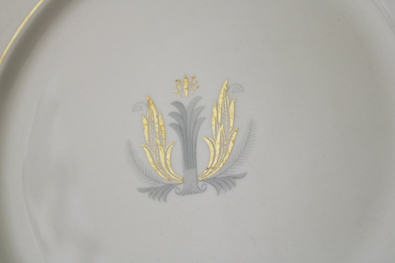 photo of vintage Syracuse old ivory china dinner plates, Governor Clinton plumes in grey & gold #4