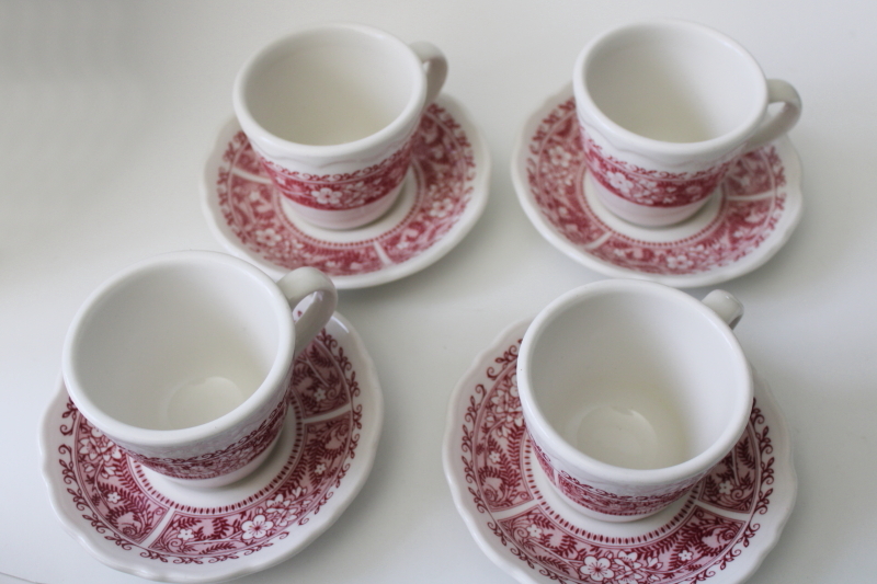 photo of vintage Syracuse restaurant china, fern & flowers red transferware ironstone coffee mug cups & saucers #3