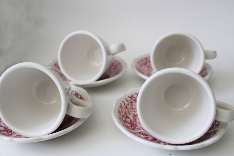 photo of vintage Syracuse restaurant china, fern & flowers red transferware ironstone coffee mug cups & saucers #4