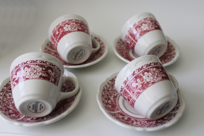 photo of vintage Syracuse restaurant china, fern & flowers red transferware ironstone coffee mug cups & saucers #5