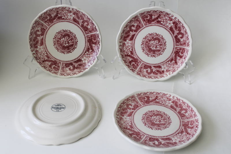 photo of vintage Syracuse restaurant china, fern & flowers red transferware ironstone plates #1