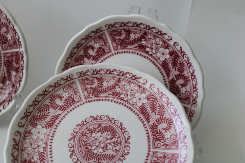 photo of vintage Syracuse restaurant china, fern & flowers red transferware ironstone plates #2