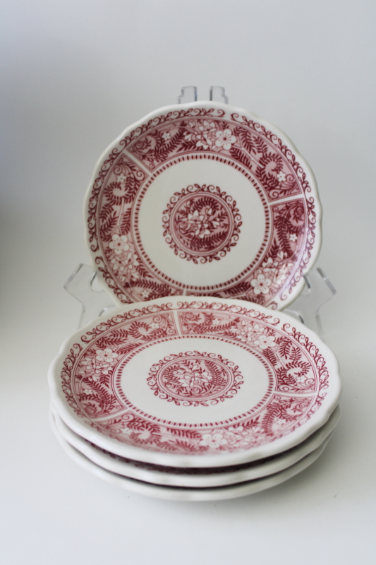 photo of vintage Syracuse restaurant china, fern & flowers red transferware ironstone plates #3