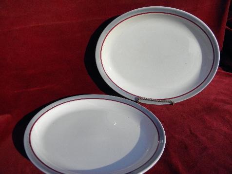 photo of vintage Syracuse restaurant / railroad china, white ironstone platters w/ grey - maroon #1