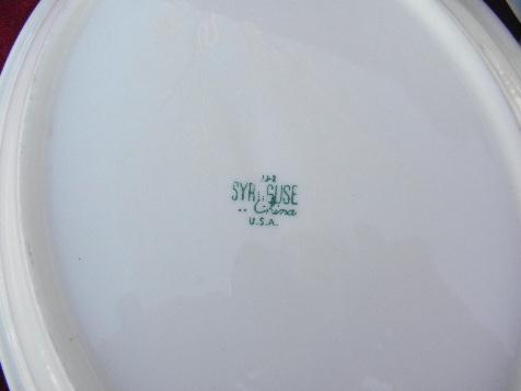 photo of vintage Syracuse restaurant / railroad china, white ironstone platters w/ grey - maroon #2