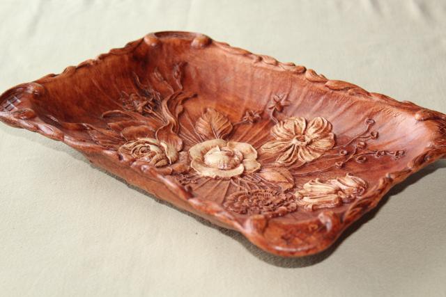 photo of vintage Syroco OrnaWood style tray w/ roses, Multi Products pressed wood composition #2