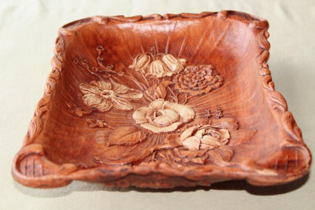 photo of vintage Syroco OrnaWood style tray w/ roses, Multi Products pressed wood composition #3