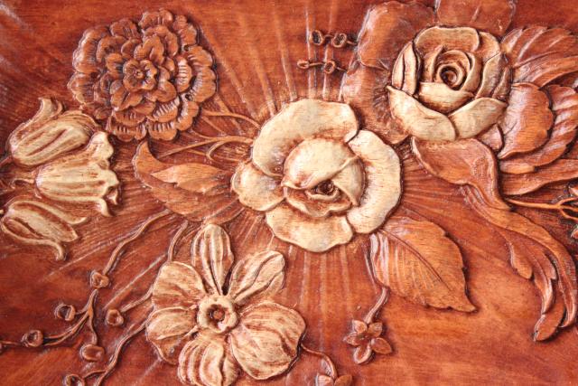 photo of vintage Syroco OrnaWood style tray w/ roses, Multi Products pressed wood composition #5