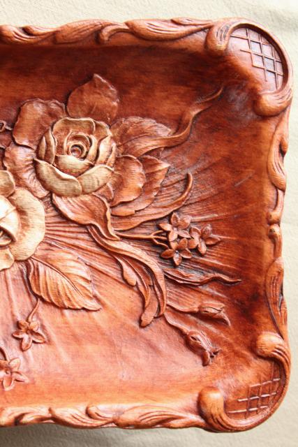 photo of vintage Syroco OrnaWood style tray w/ roses, Multi Products pressed wood composition #6