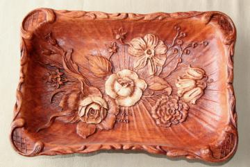 catalog photo of vintage Syroco OrnaWood style tray w/ roses, Multi Products pressed wood composition
