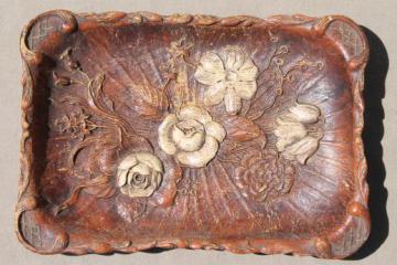 catalog photo of vintage Syroco OrnaWood style tray w/ roses, Multi Products pressed wood composition