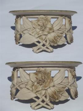 catalog photo of vintage Syroco Syrowood chippy paint shabby flowers wall bracket shelves