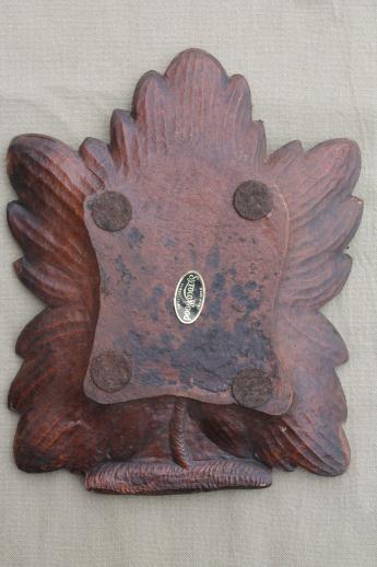 photo of vintage Syroco Wood leaf shaped tray, rustic 'carved' wood black forest style #4