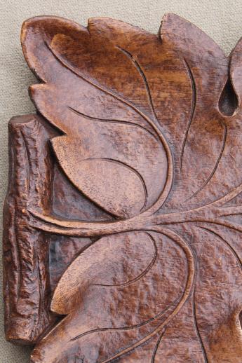 photo of vintage Syroco Wood leaf shaped tray, rustic 'carved' wood black forest style #6